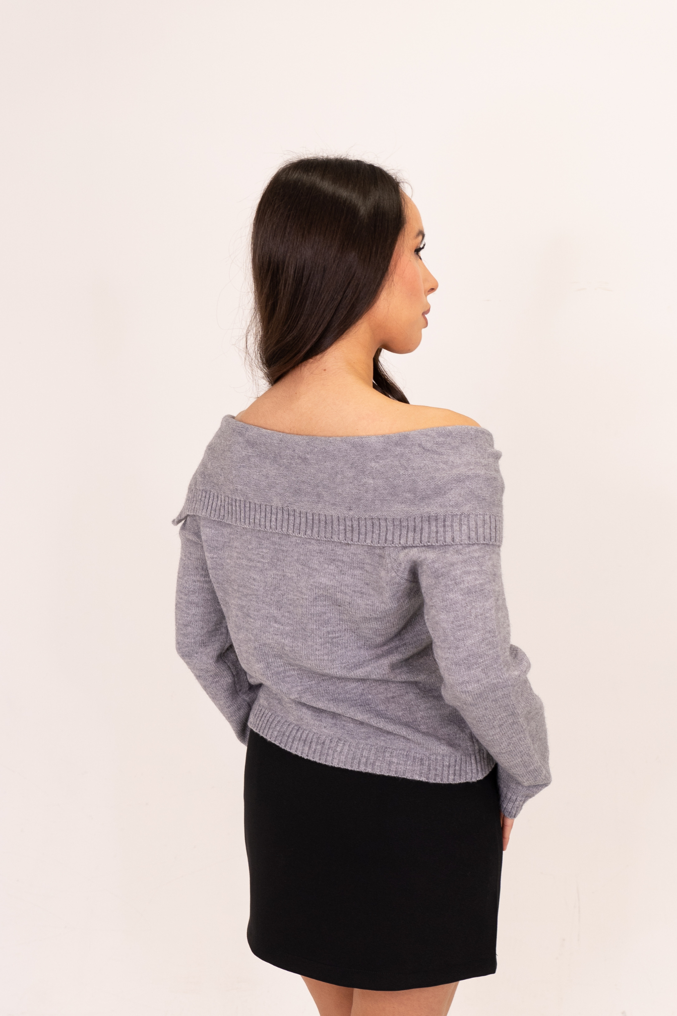 Kiera Asymmetric Bardot Jumper In Grey