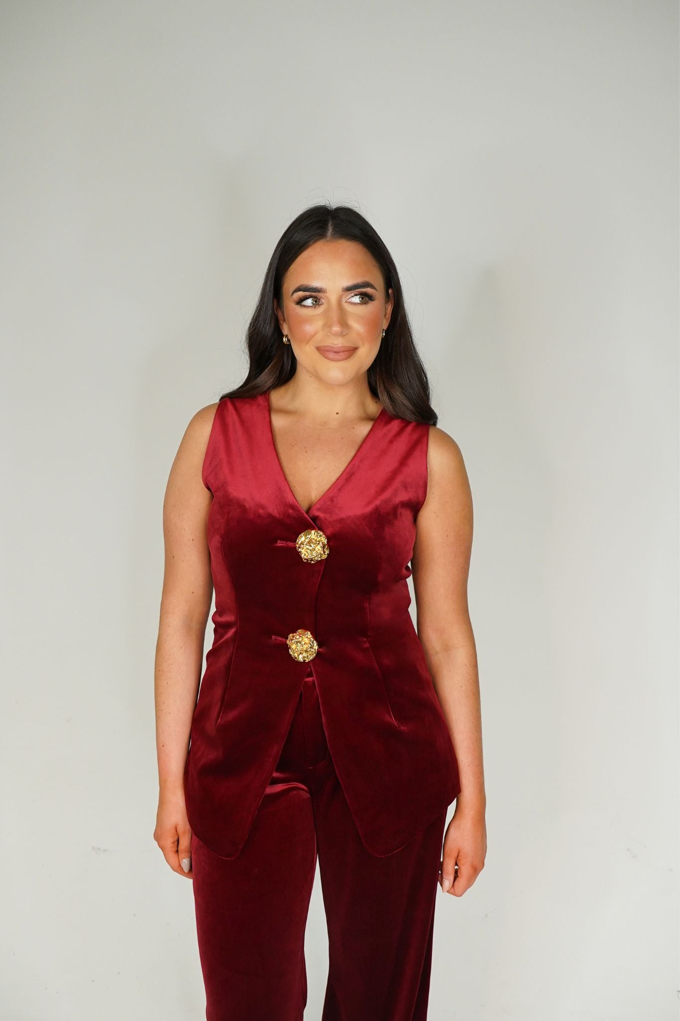 Love Laura Velvet Two Piece In Mulled Wine