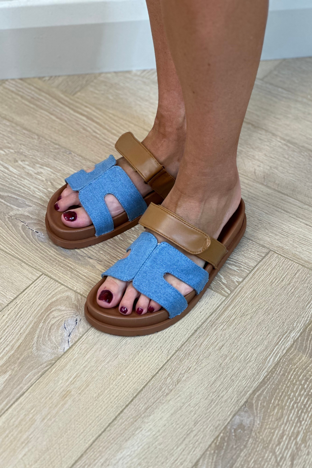 Cathy Velcro Strap Sandal In Denim Mix