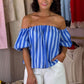Kendra Stripe Bardot Top In Blue
