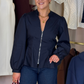 Holly Zip Front Blouse In Navy