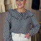 Maddie Tie Neck Gingham Blouse In Black