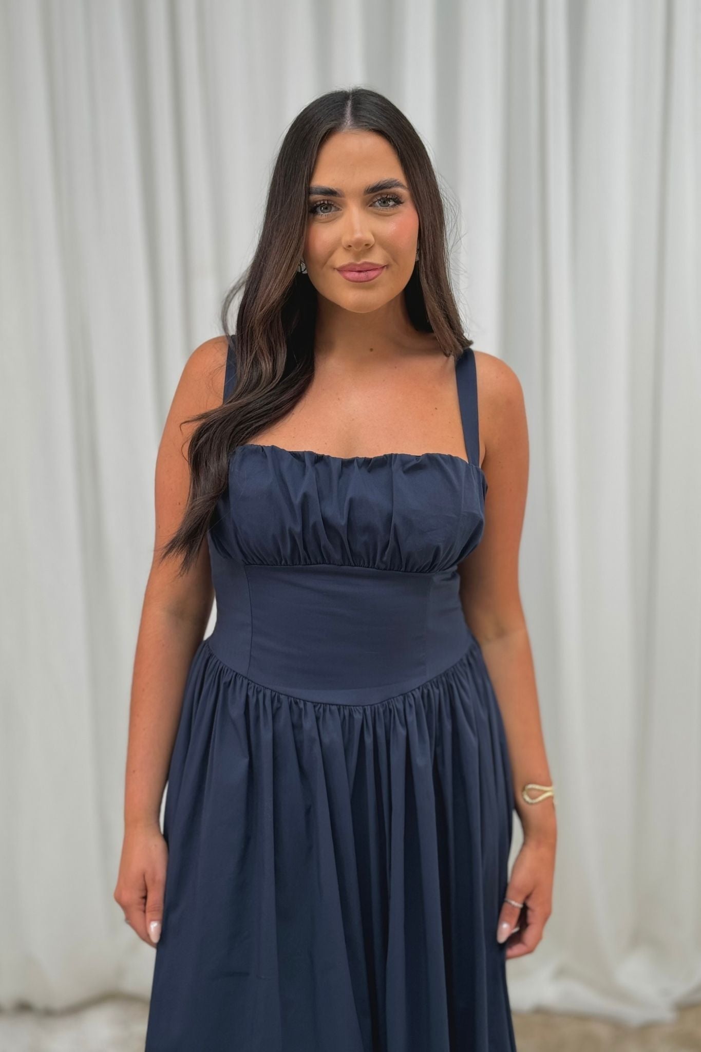 Erica Corset Waist Midi Dress In Navy