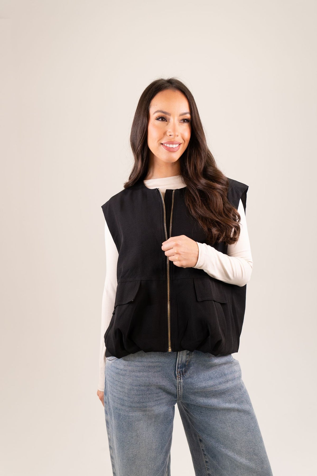 Taylor Zip Front Gilet In Black