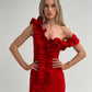 Holly Off Shoulder Ruffle Dress In Red
