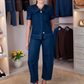 Love Laura Statement Collar Top In Dark Wash
