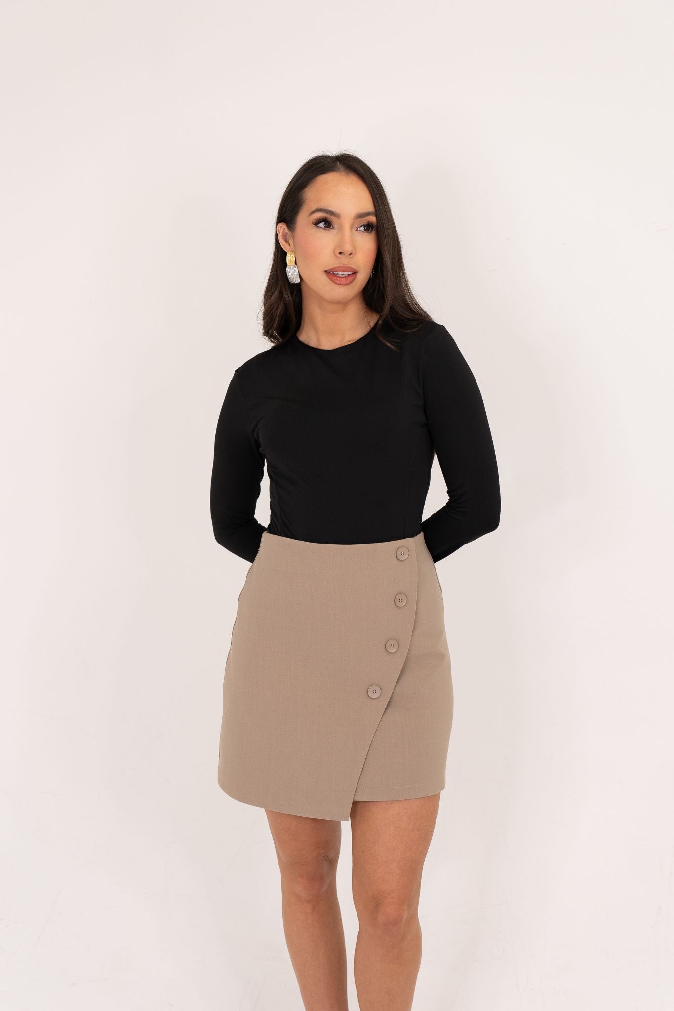 Kiera Asymmetric Button Skirt In Taupe