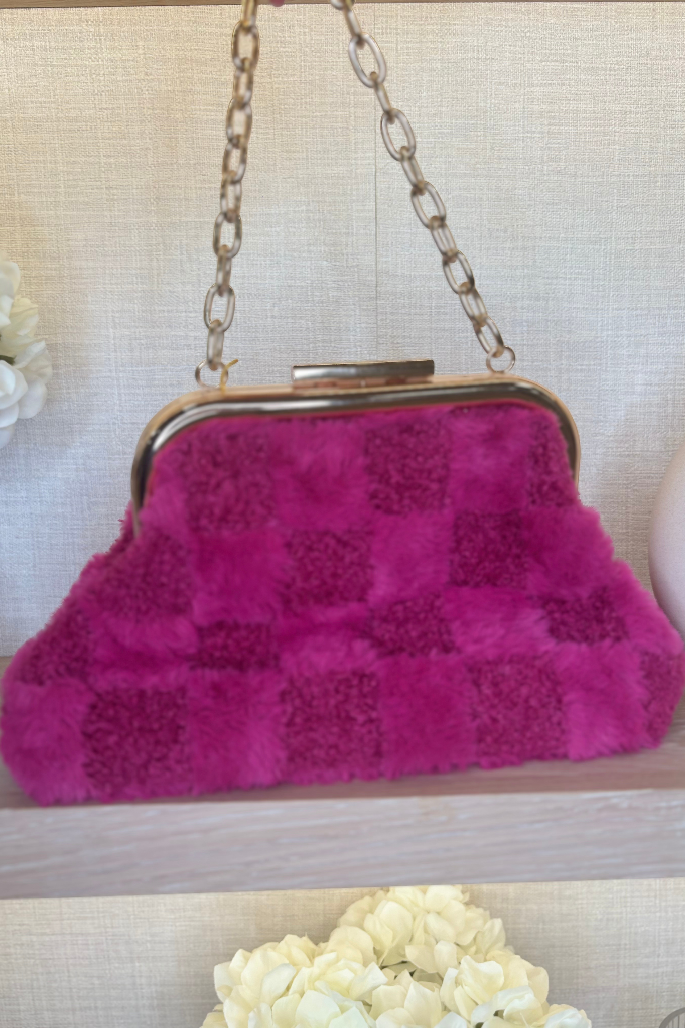 Polly Faux Fur Clutch Bag In Pink