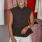 Kiera Mandarin Collar Top In Chocolate