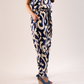 Becca Printed Paper Bag Trousers In Navy Mix