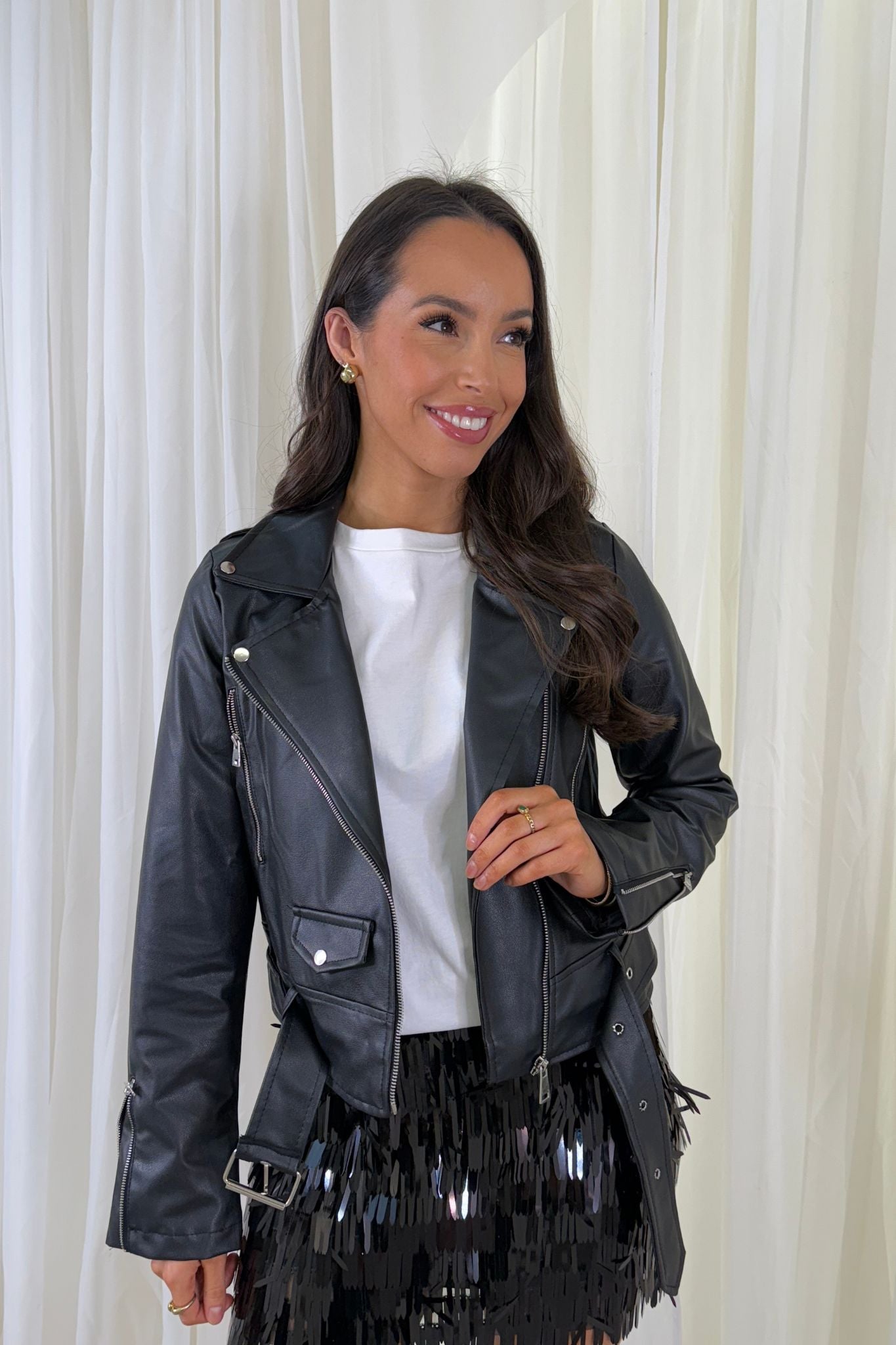 Tara Faux Leather Jacket In Black