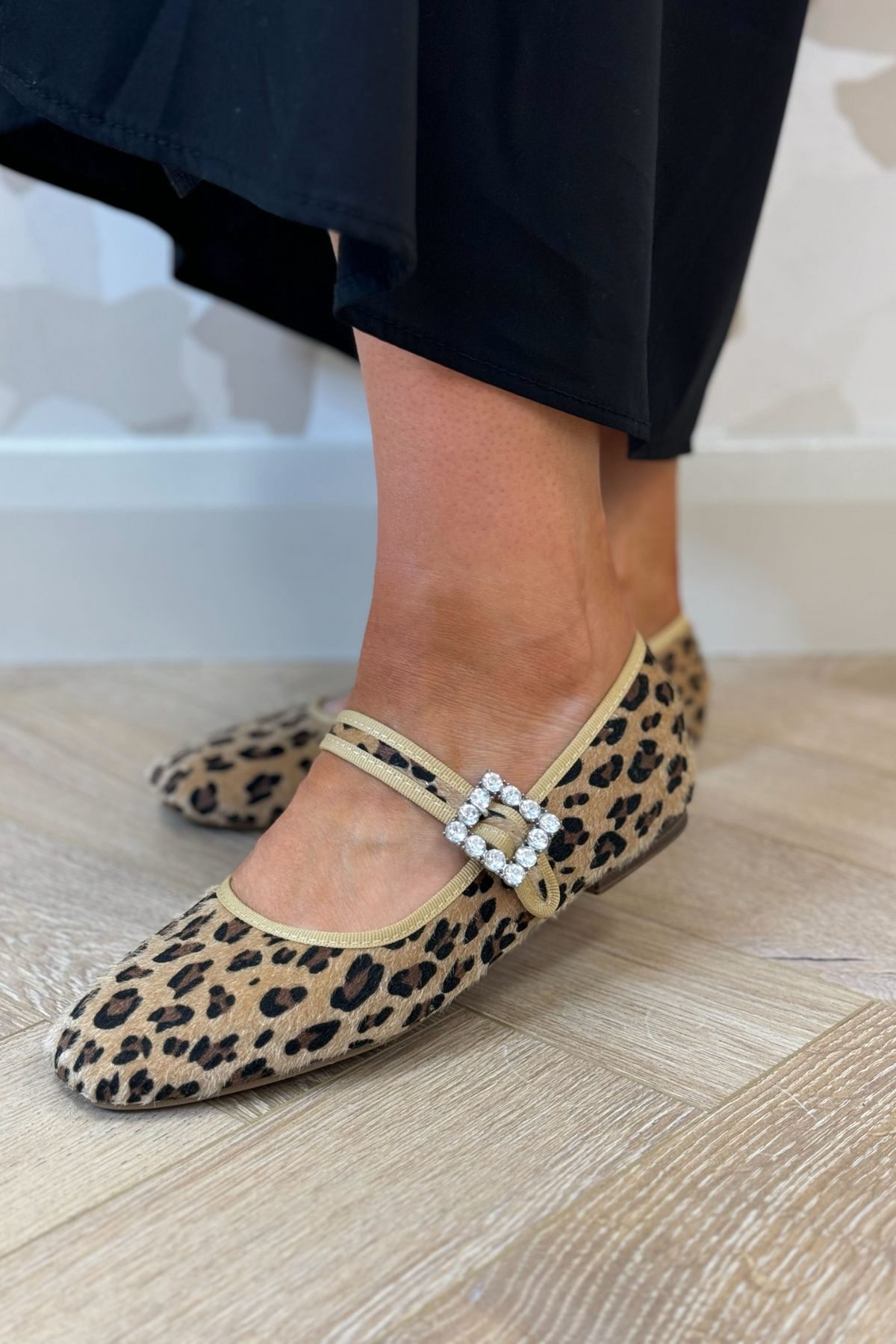 Faith Buckle Flats In Leopard Print