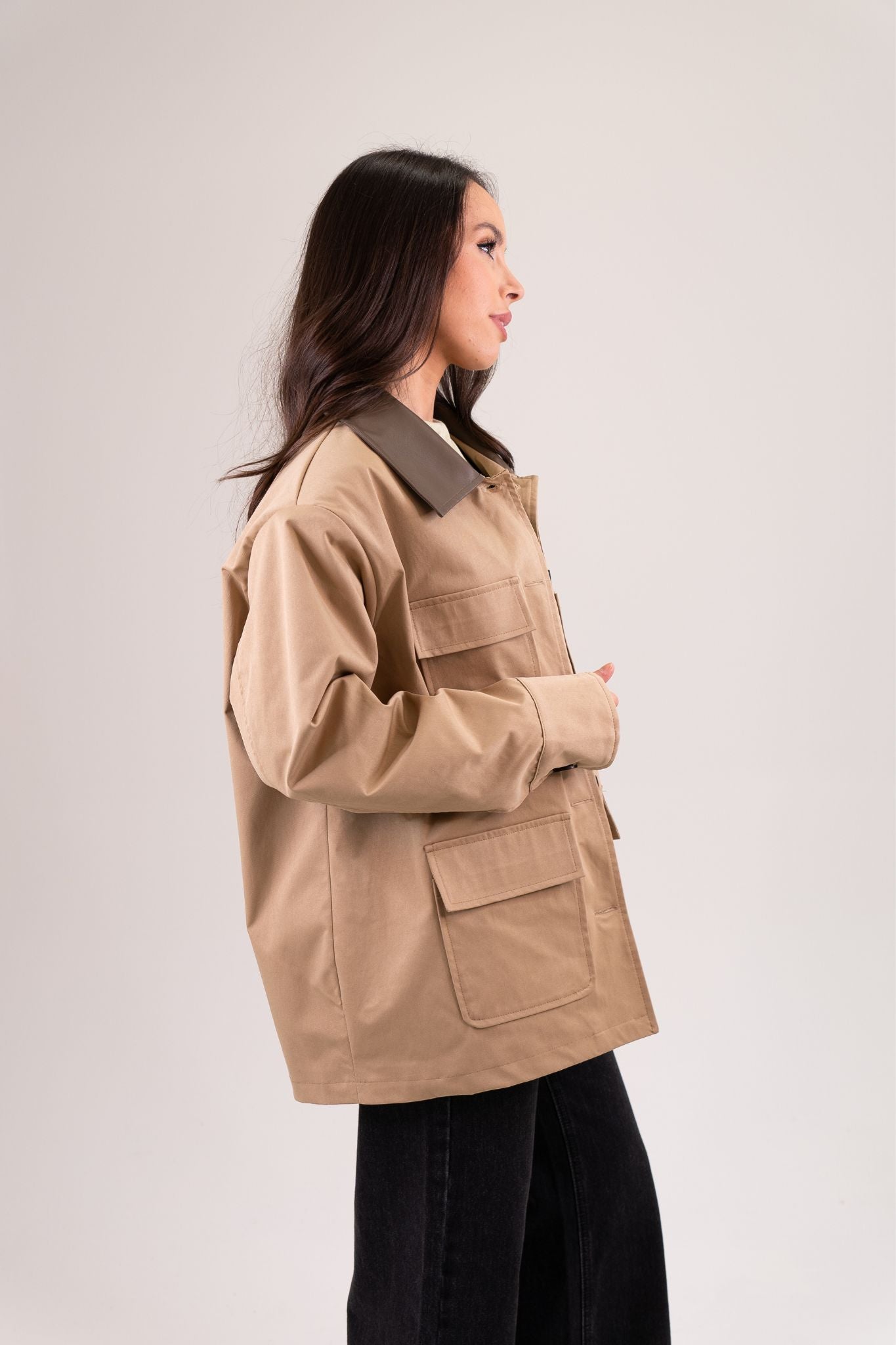 Caitlyn Contrast Detail Coat In Camel