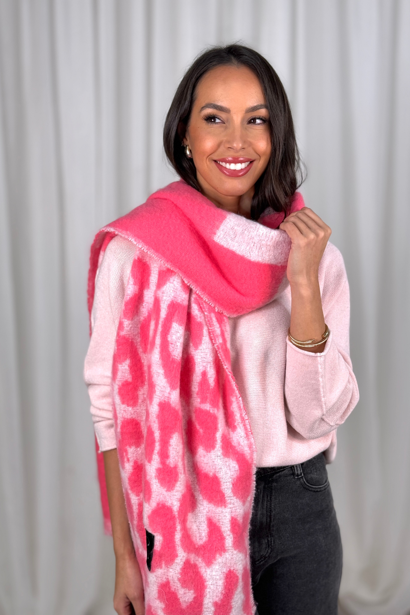 Carly Square & Animal Print Scarf In Pink