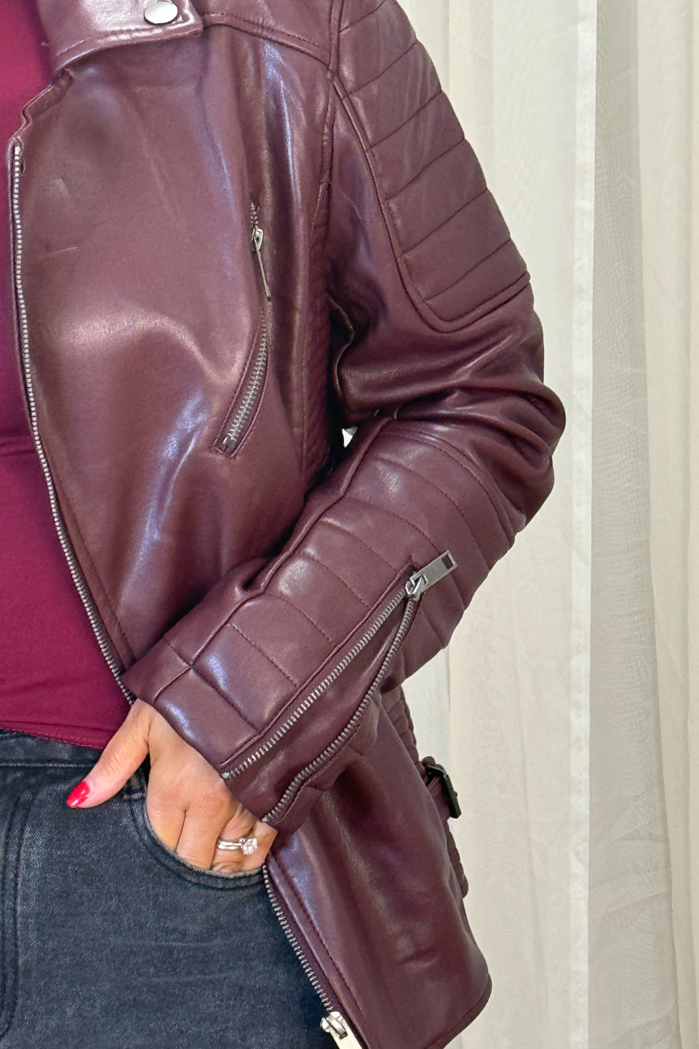 Caitlyn Faux Leather Jacket In Burgundy