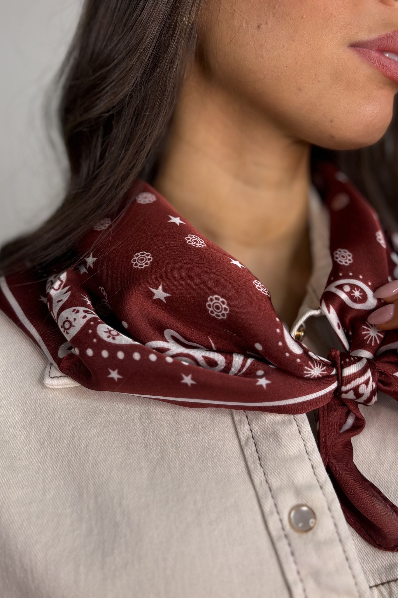 Orla White Print Neck Scarf In Wine