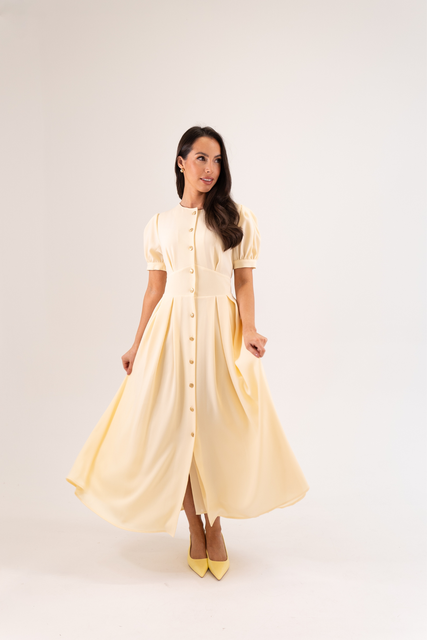 Eva Pleated Shirt Dress In Cream