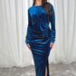 Pia Ruched Velvet Dress In Teal