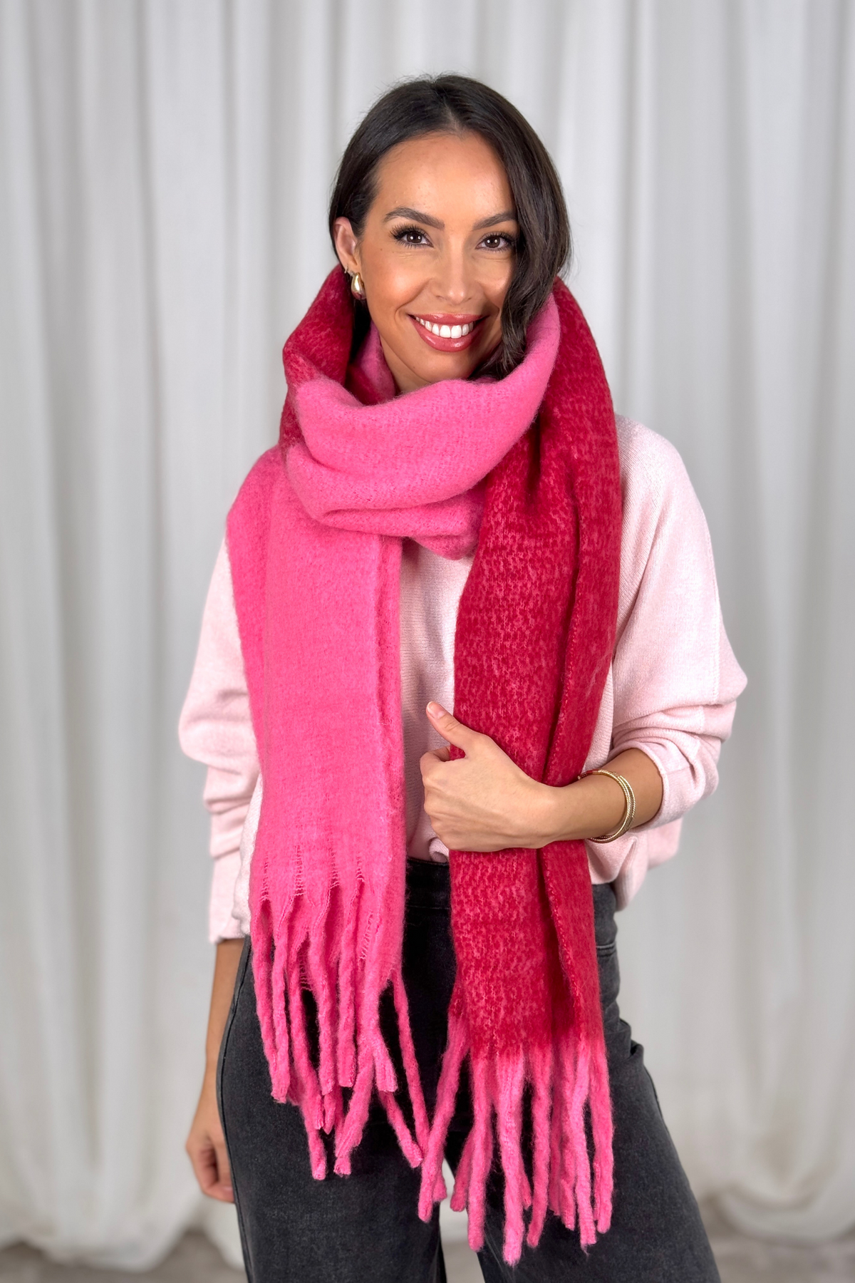 Frankie Two Tone Scarf In Pink & Red