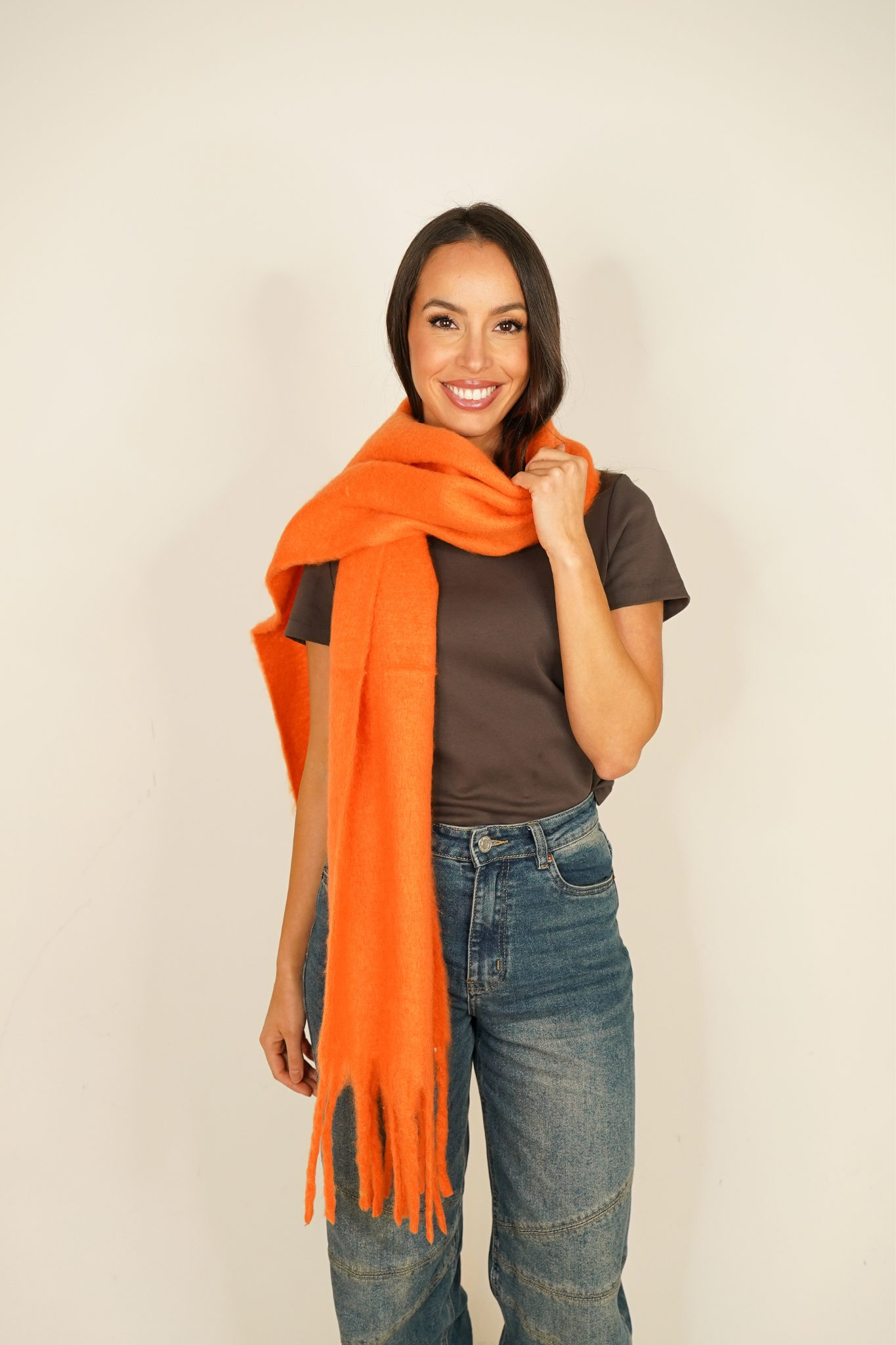 Polly Tassel Scarf In Orange