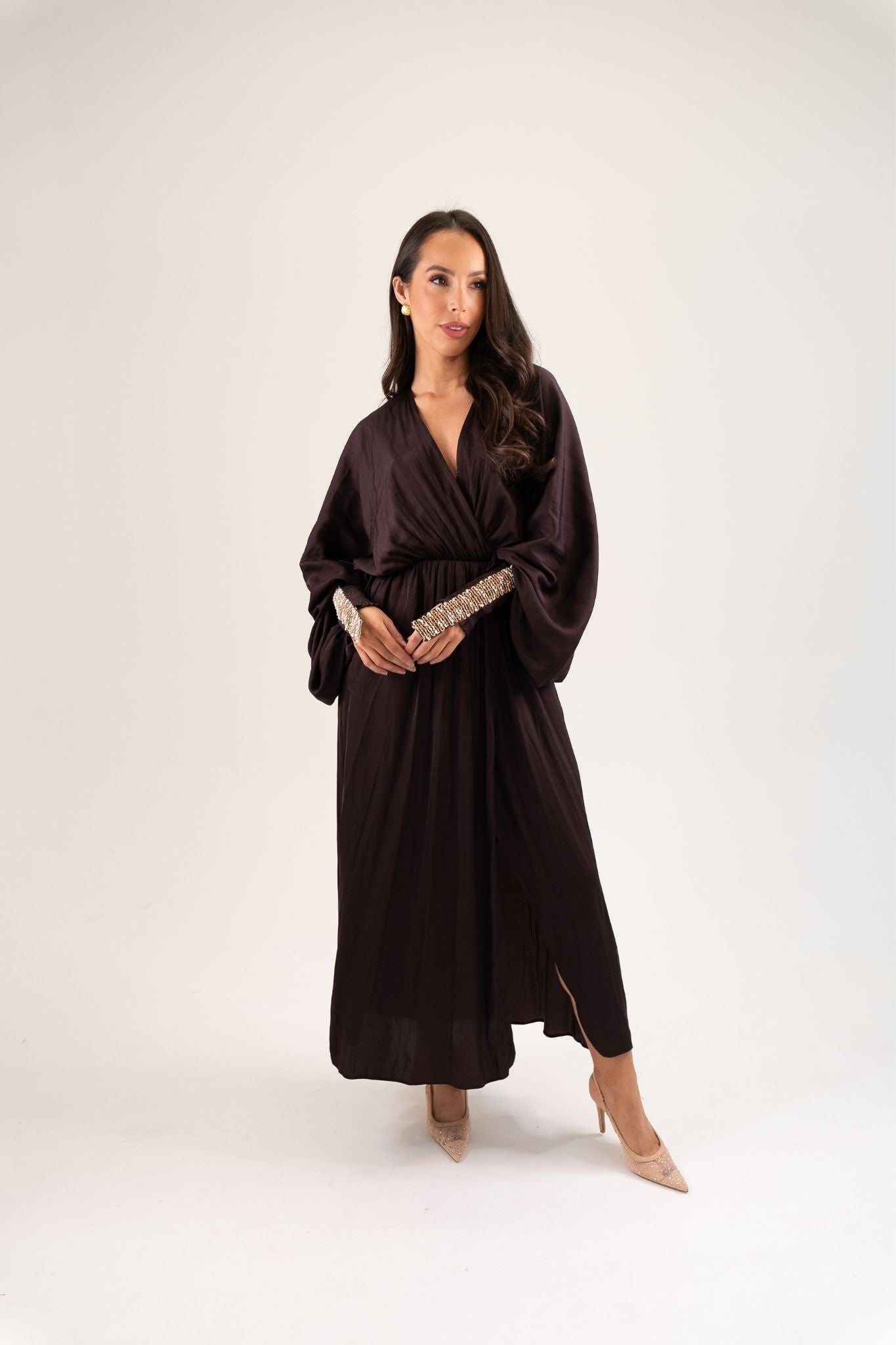 Kayla Batwing Detail Dress In Dark Chocolate