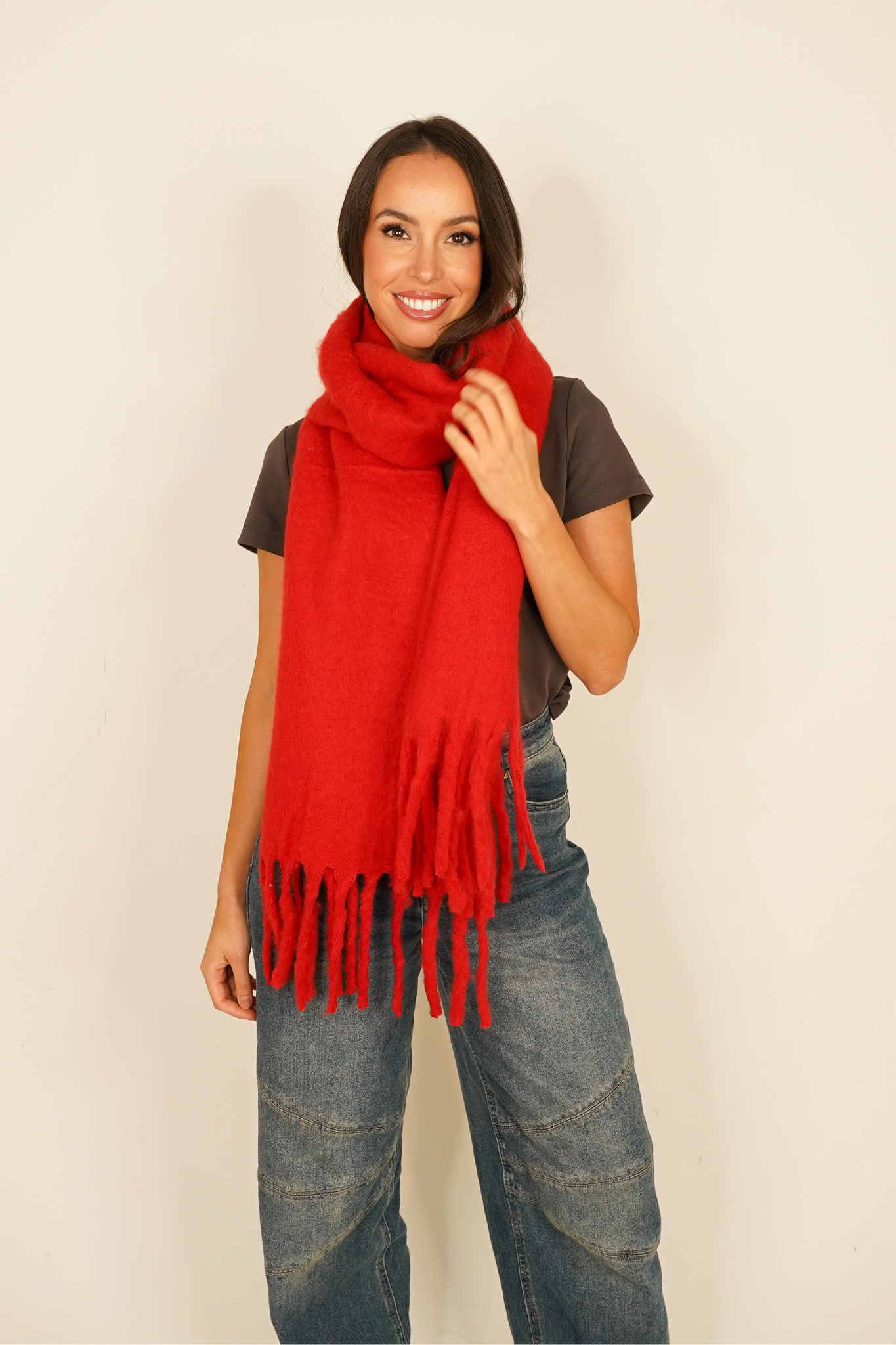 Polly Tassel Scarf In Red