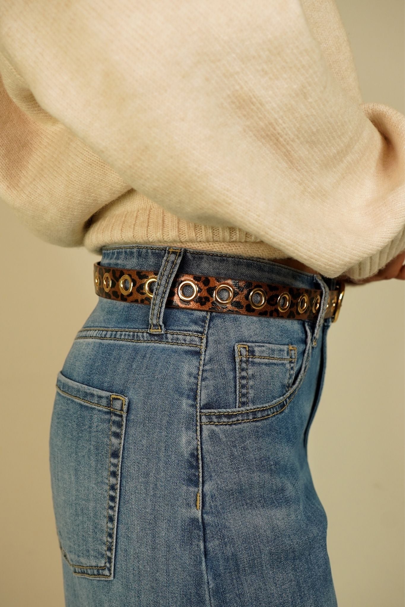 Polly Leopard Print Belt In Camel