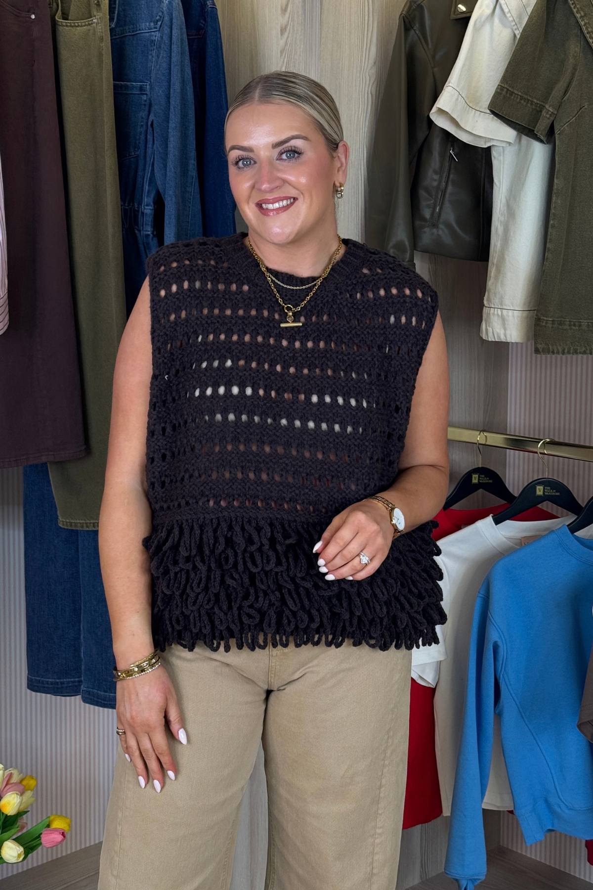 Elsa Sleeveless Fringed Top In Chocolate
