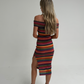Polly Off Shoulder Stripe Dress In Red Multi