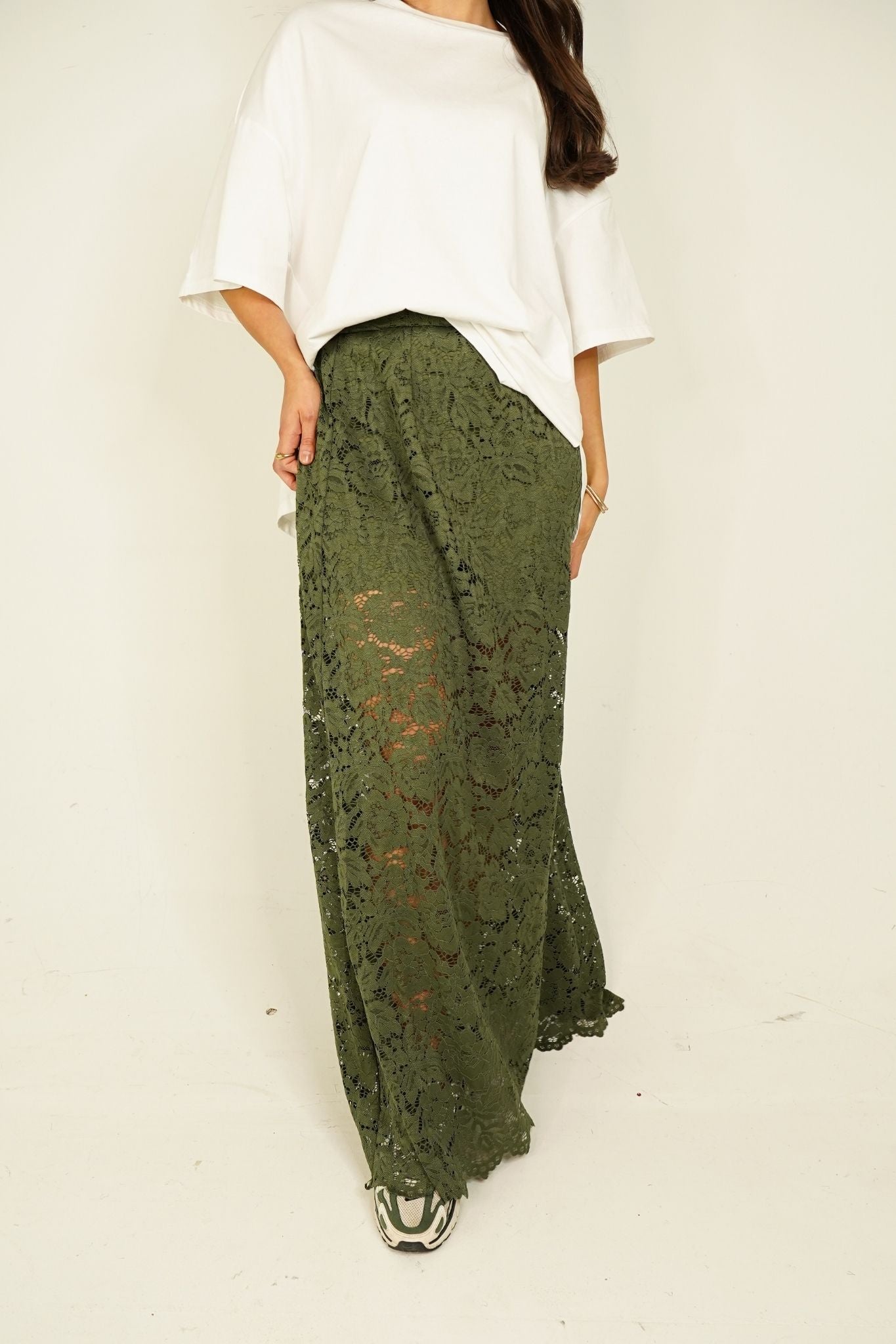 Leah Lace Maxi Skirt In Khaki