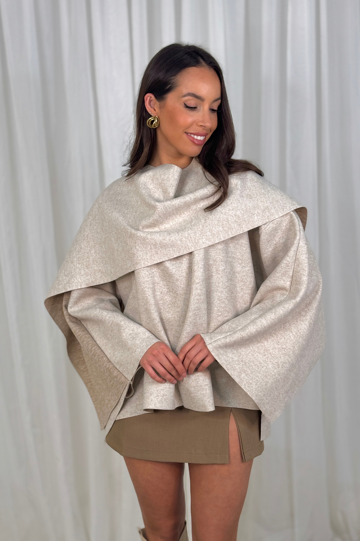 Indie Cape With Scarf In Neutral