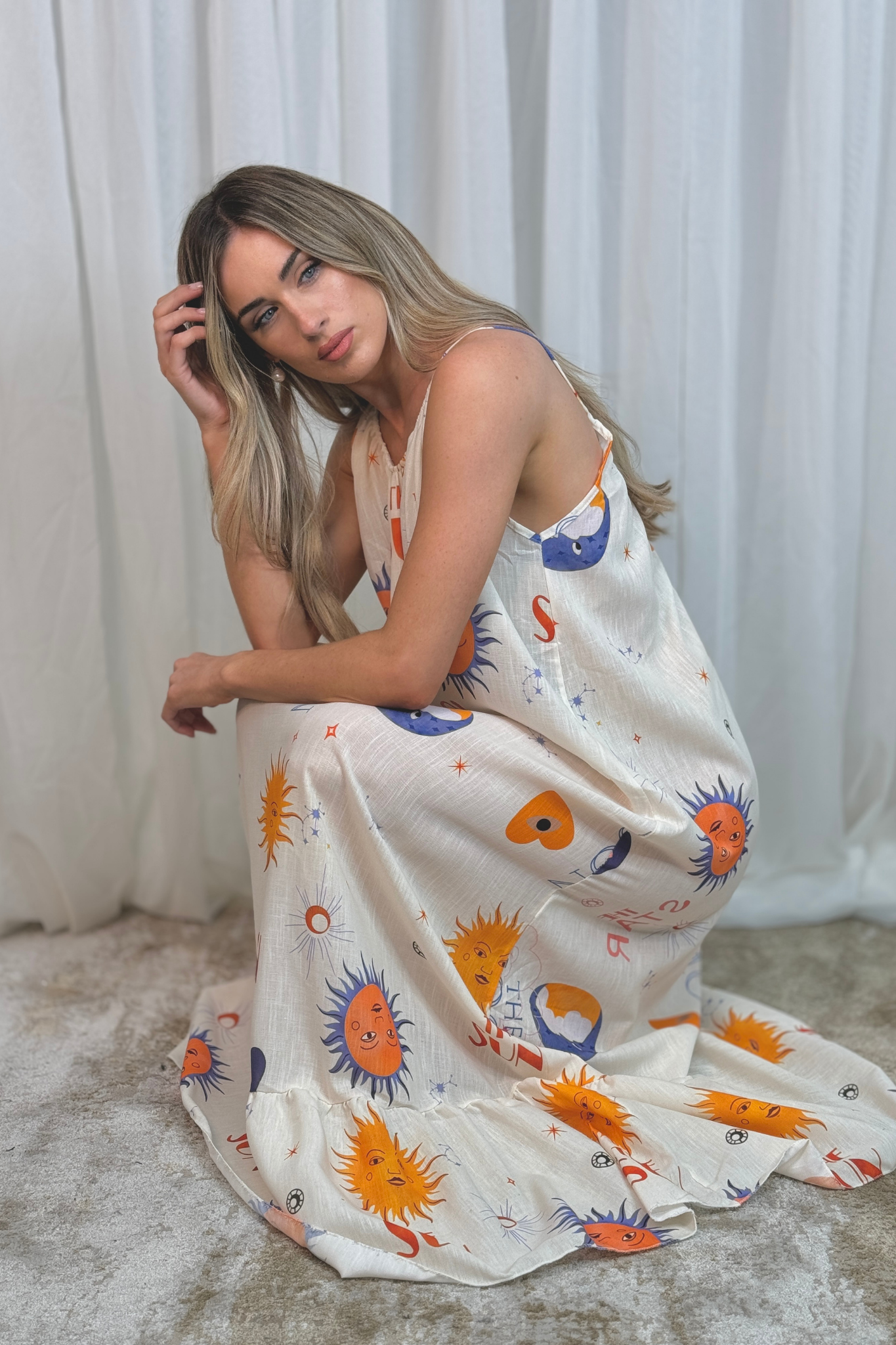 Leona Sun Print Maxi Dress In Neutral