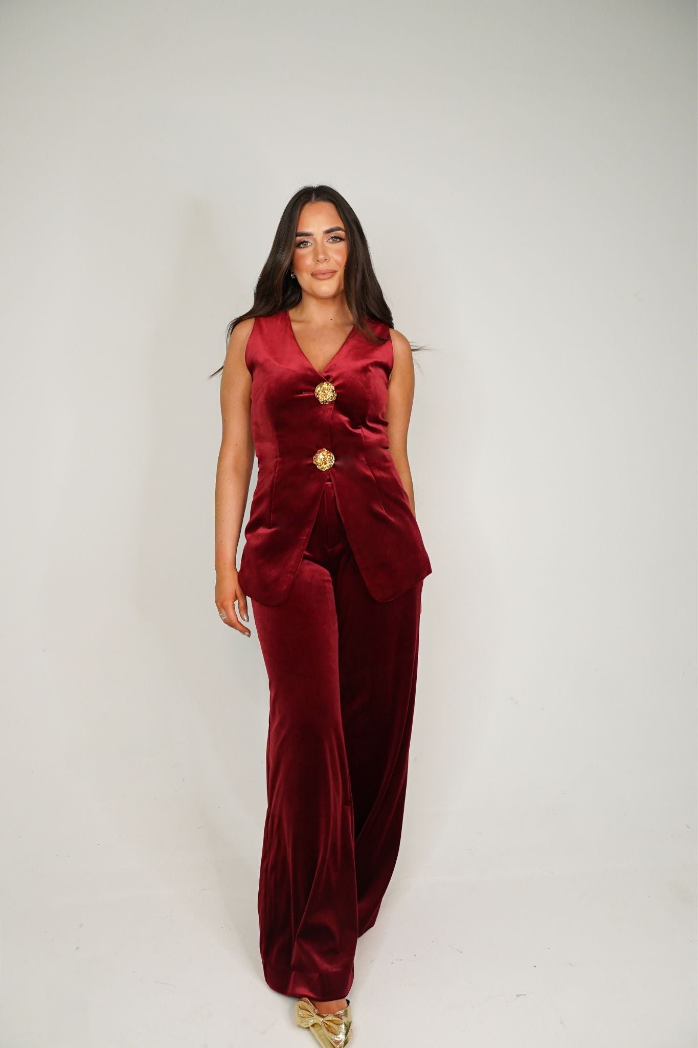 Love Laura Velvet Two Piece In Mulled Wine