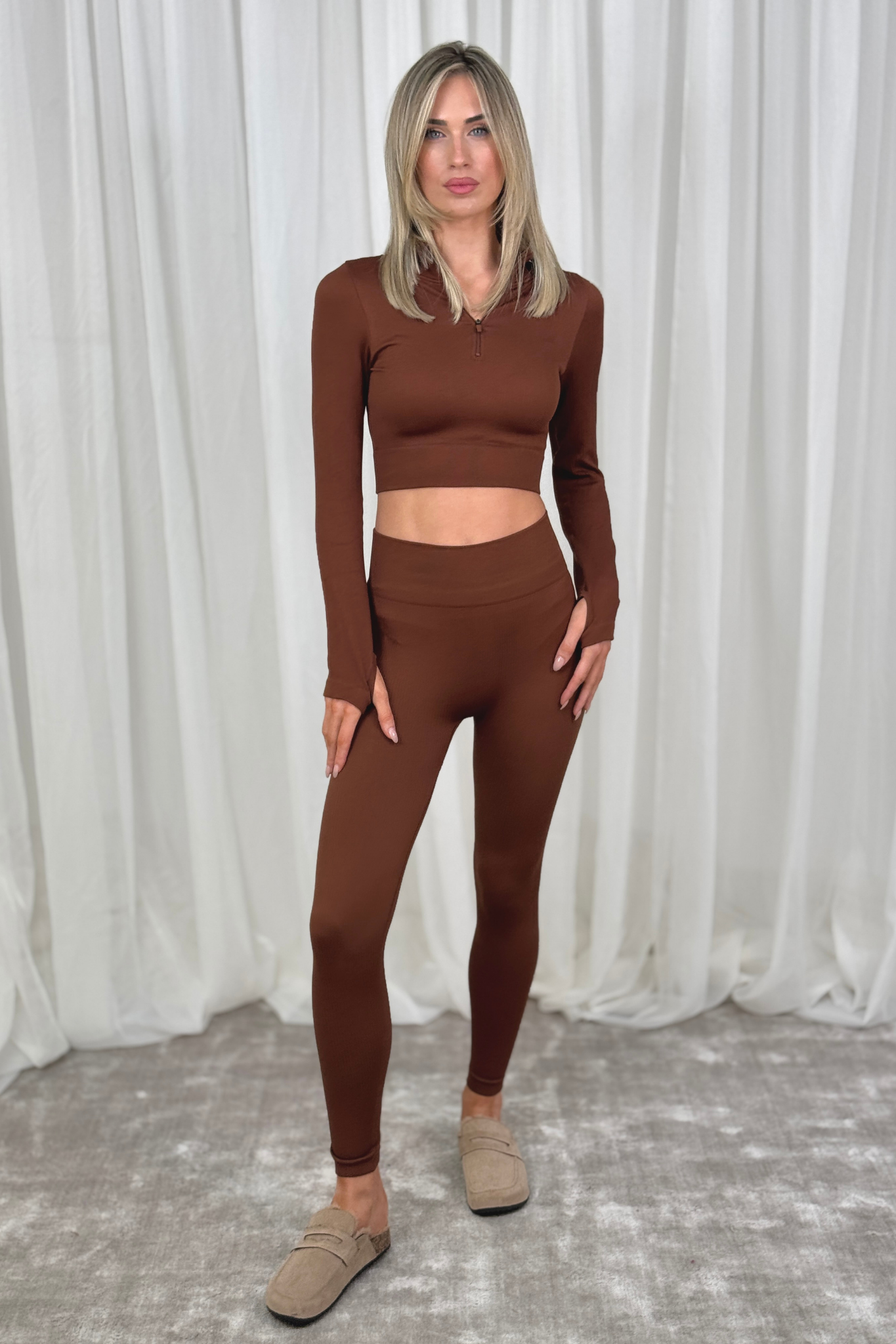 Freya Half Zip Leisure Set In Chocolate