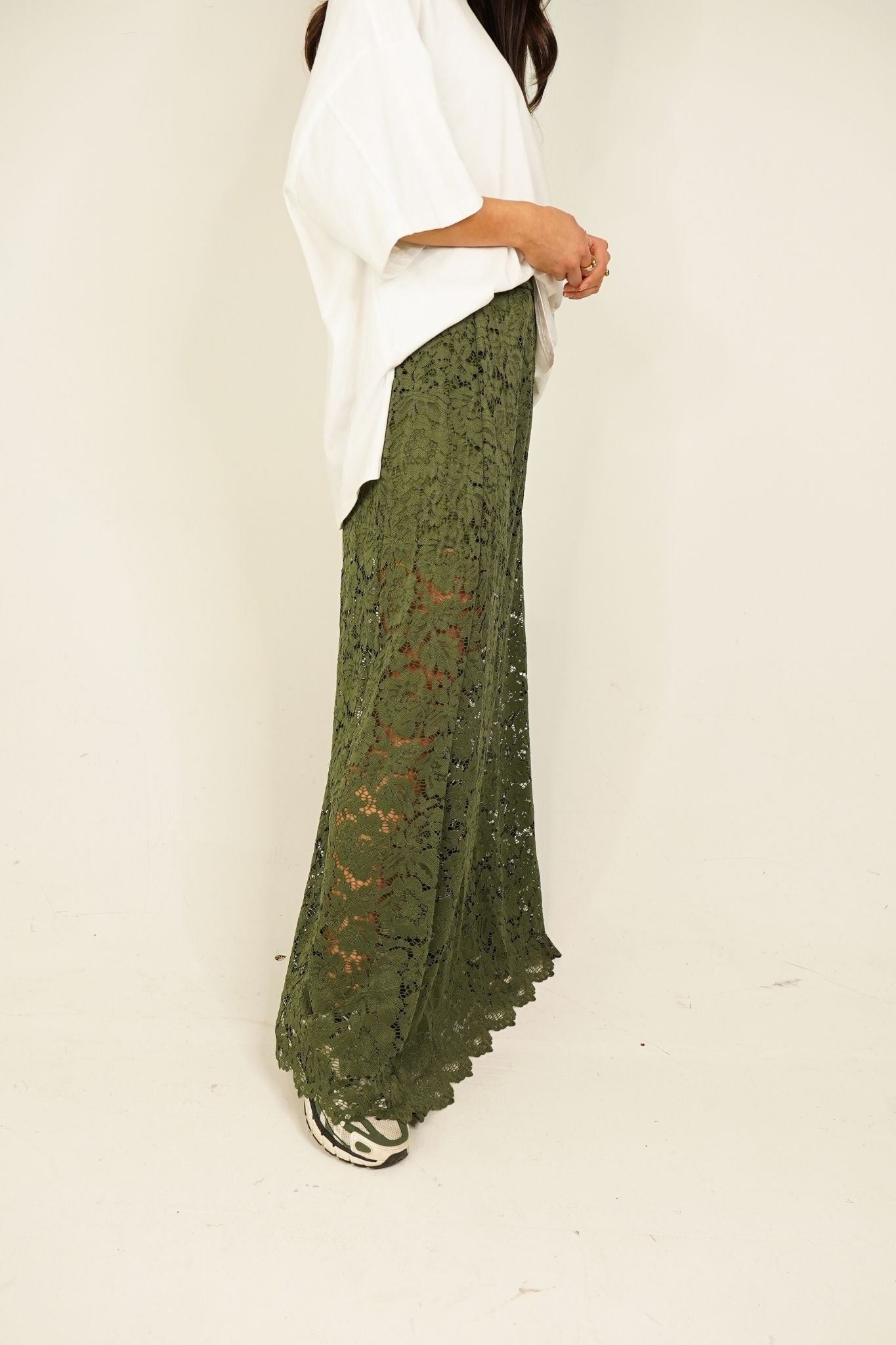 Leah Lace Maxi Skirt In Khaki