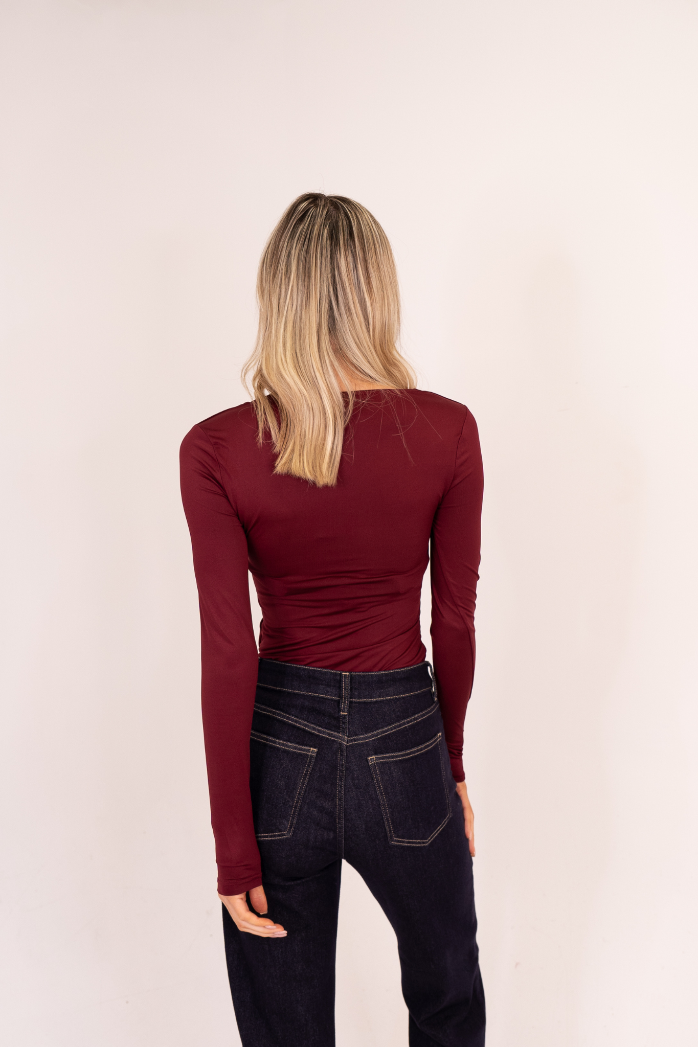 Kate Square Neck Bodysuit In Bordeaux