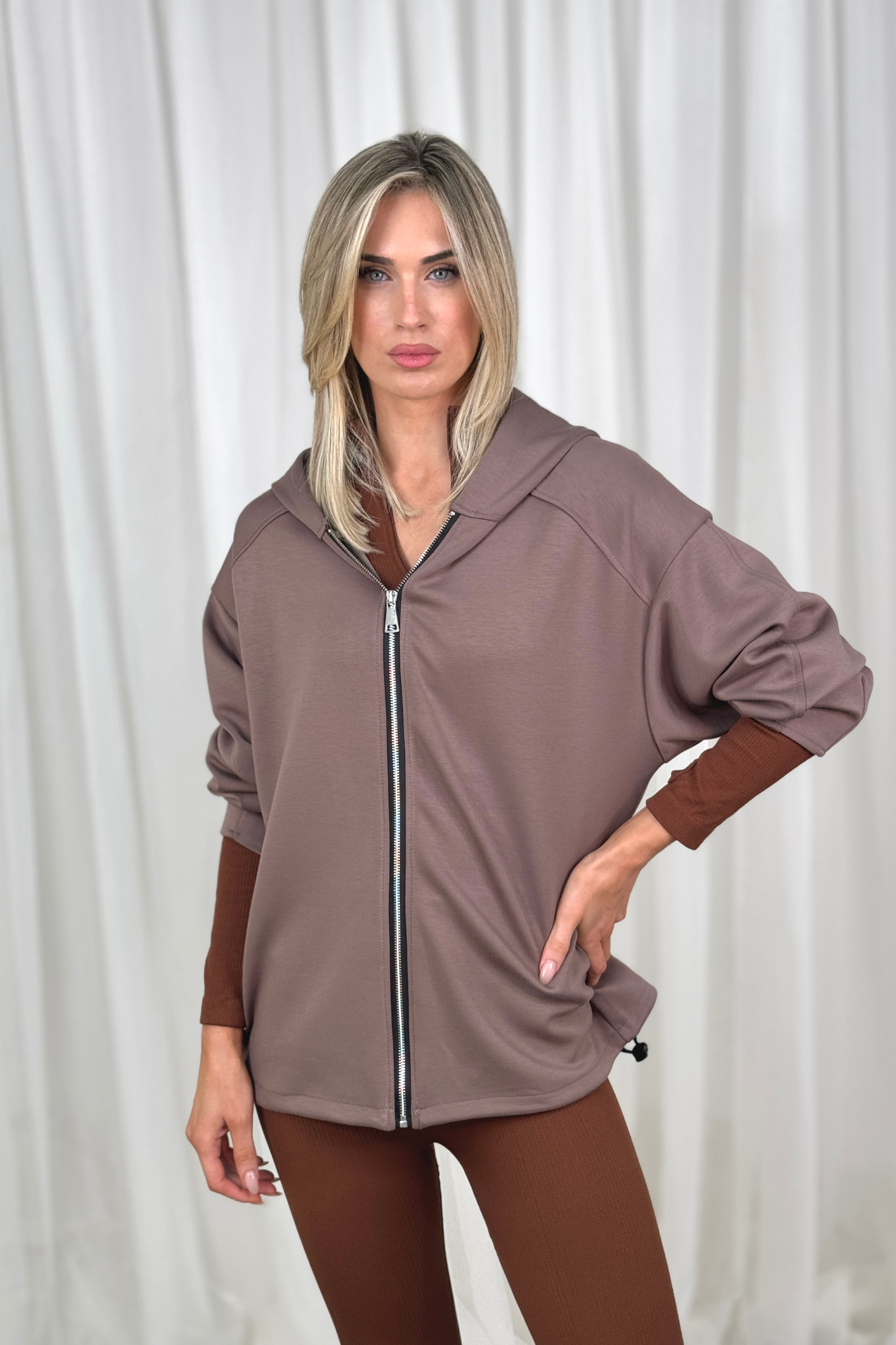 Polly Zip Up Hoodie In Mocha