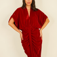 Eva Drape Front Velvet Dress In Red