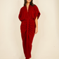 Eva Drape Front Velvet Dress In Red