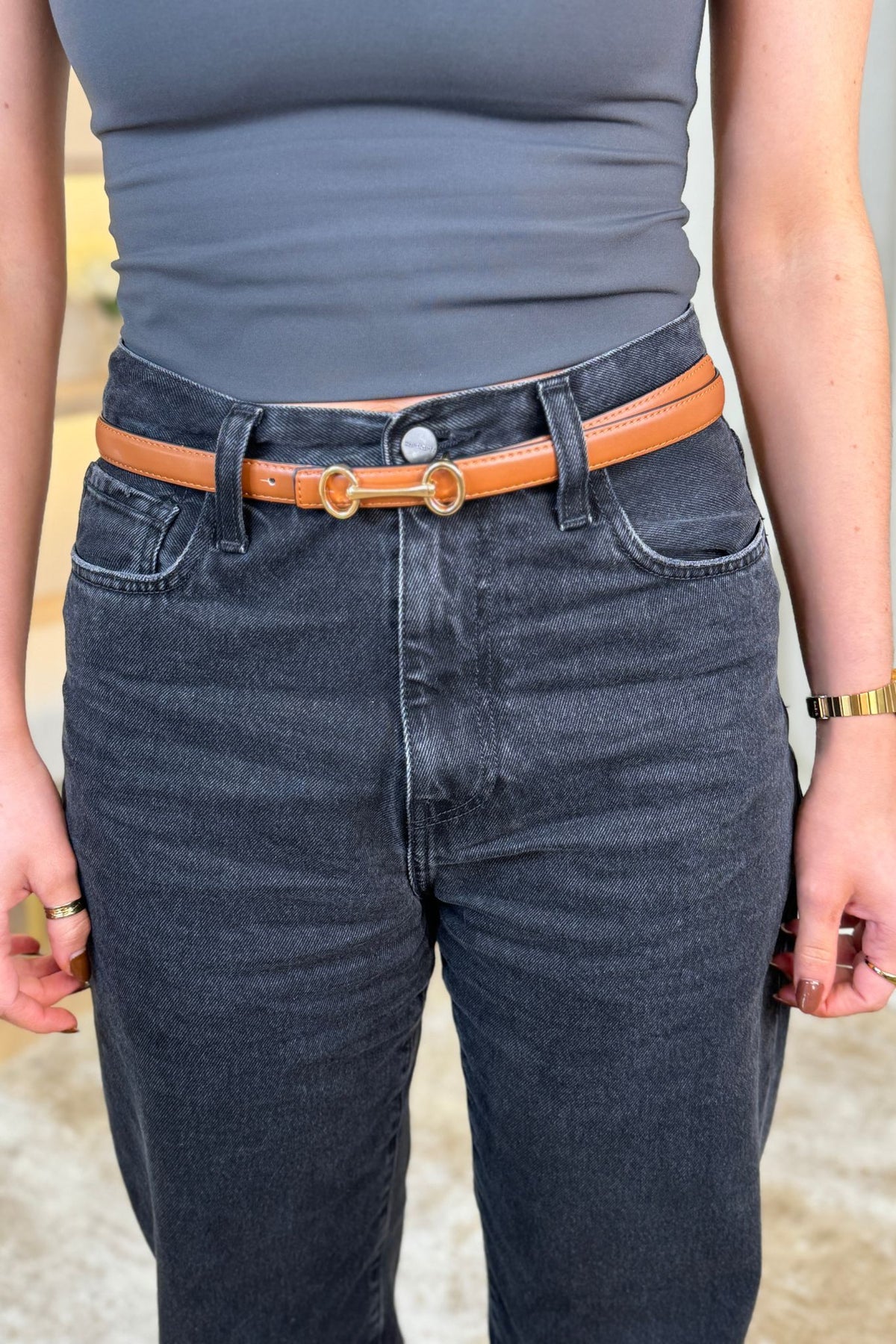 Polly Gold Buckle Belt In Tan