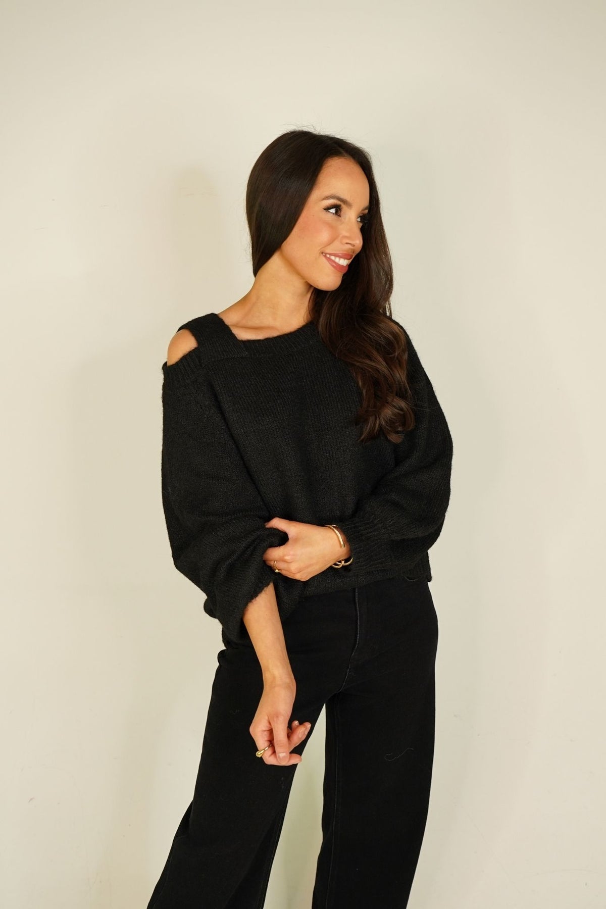 Caitlyn Cut Out Shoulder Jumper In Black