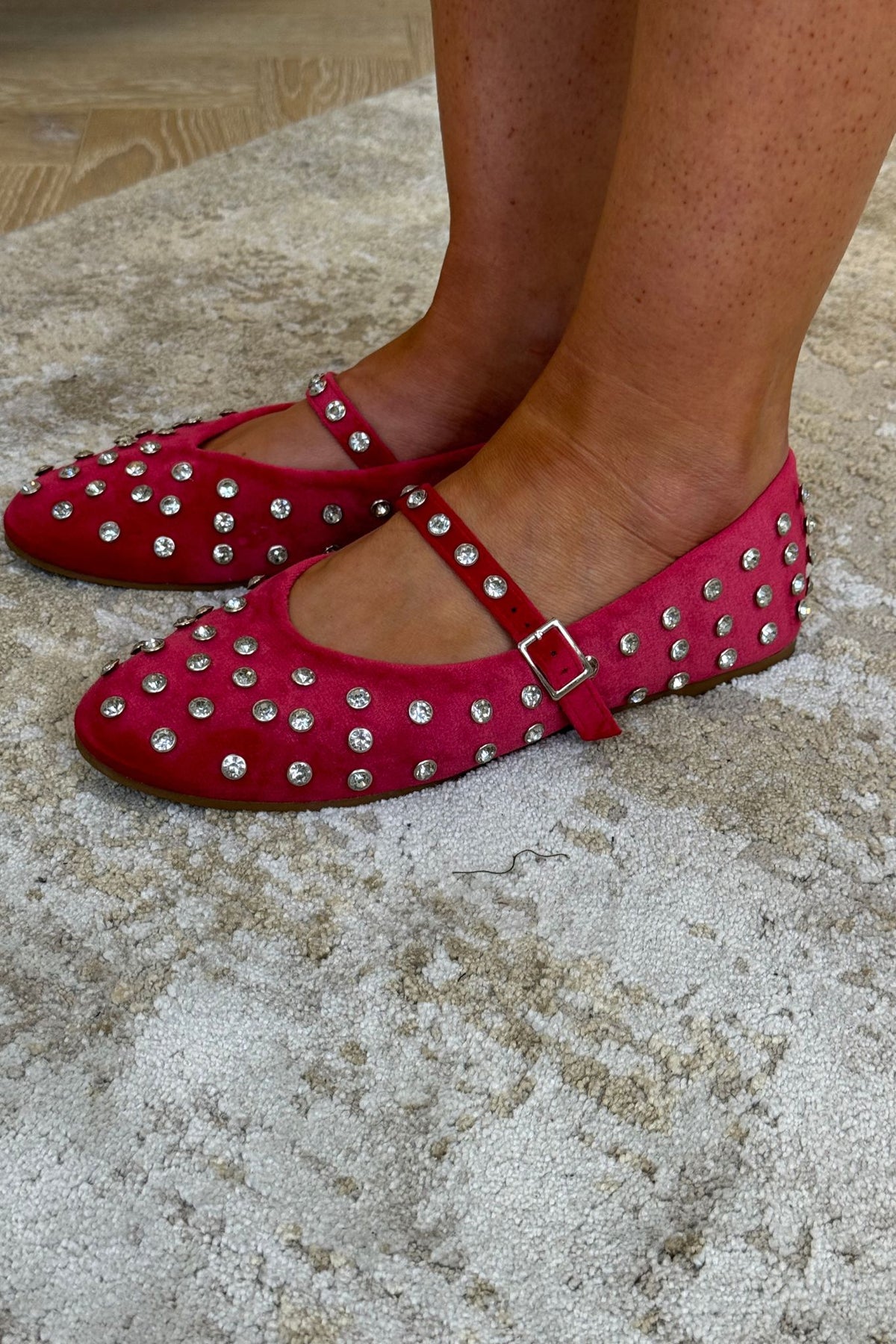 Polly Embellished Ballet Pumps In Red