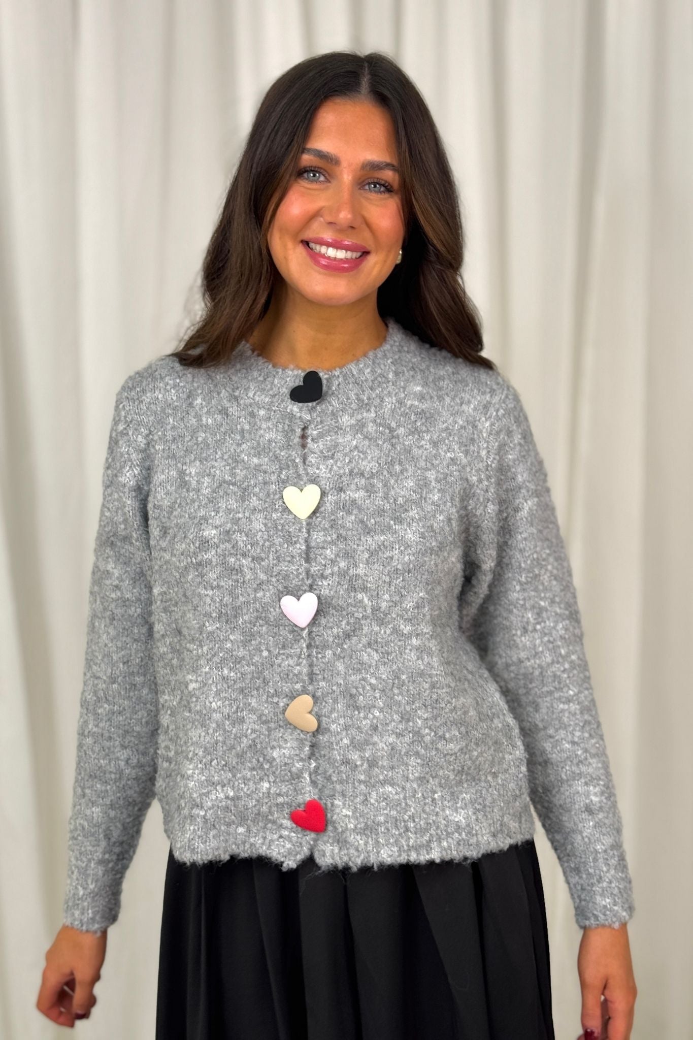 Frankie Heart Button Cardigan In Grey