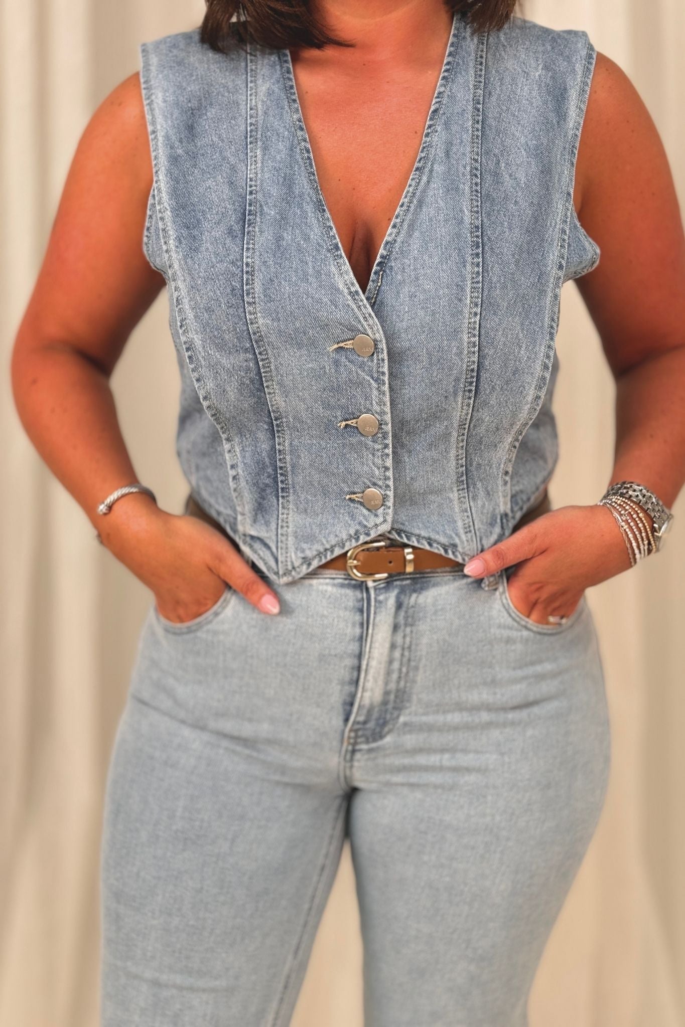 Jane Waistcoat In Light Denim