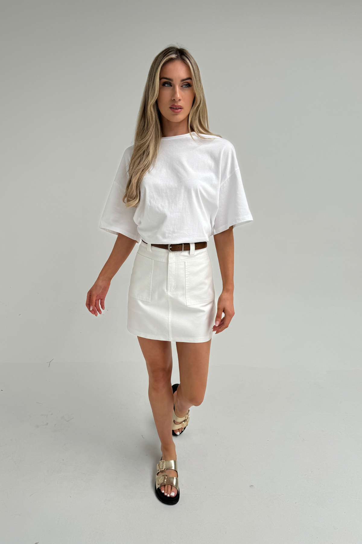 Holly Belted Mini Skirt In White