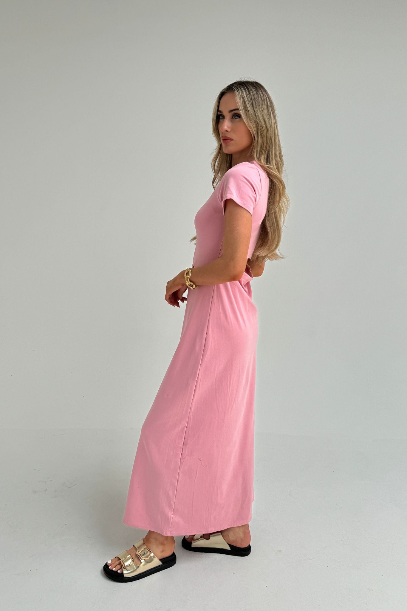 Holly T-Shirt Maxi Dress In Pink