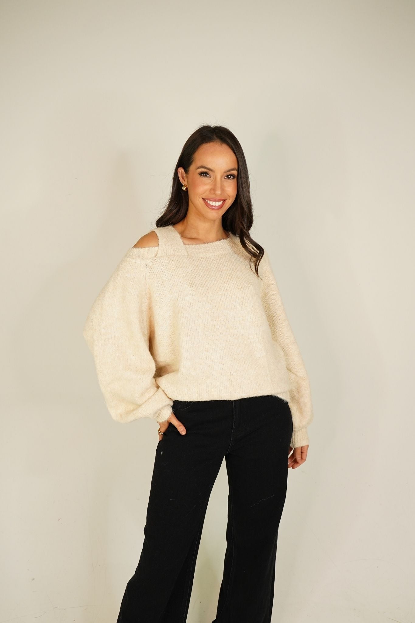 Caitlyn Cut Out Shoulder Jumper In Neutral