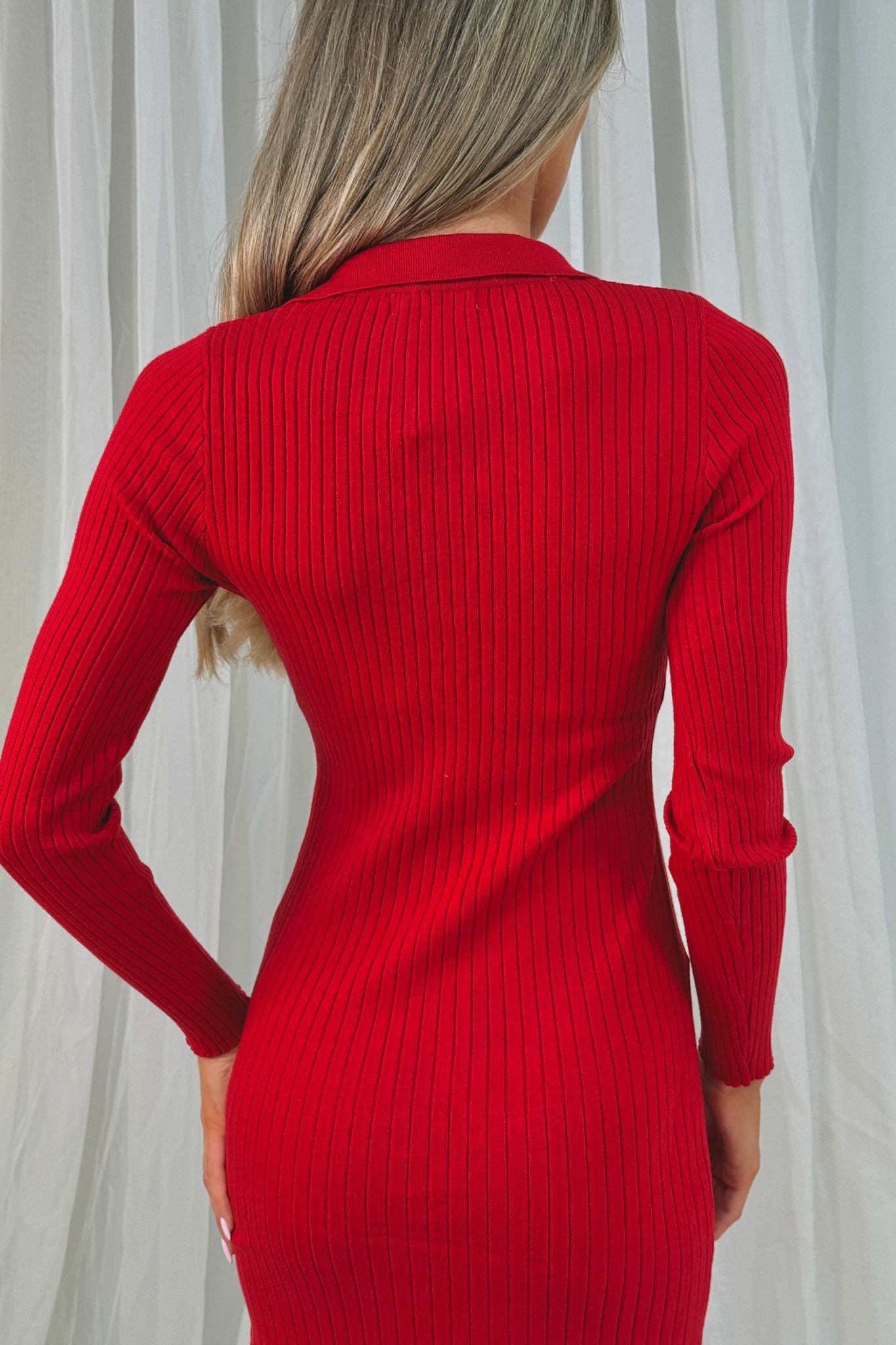 Caitlyn Pleated Dress With Collar In Red