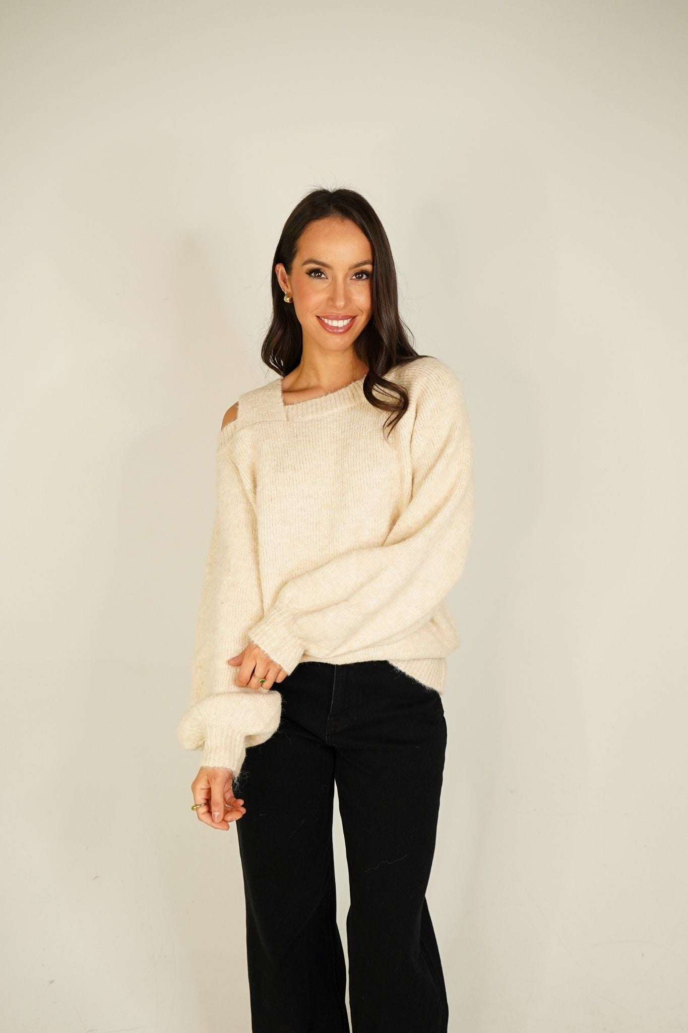 Caitlyn Cut Out Shoulder Jumper In Neutral