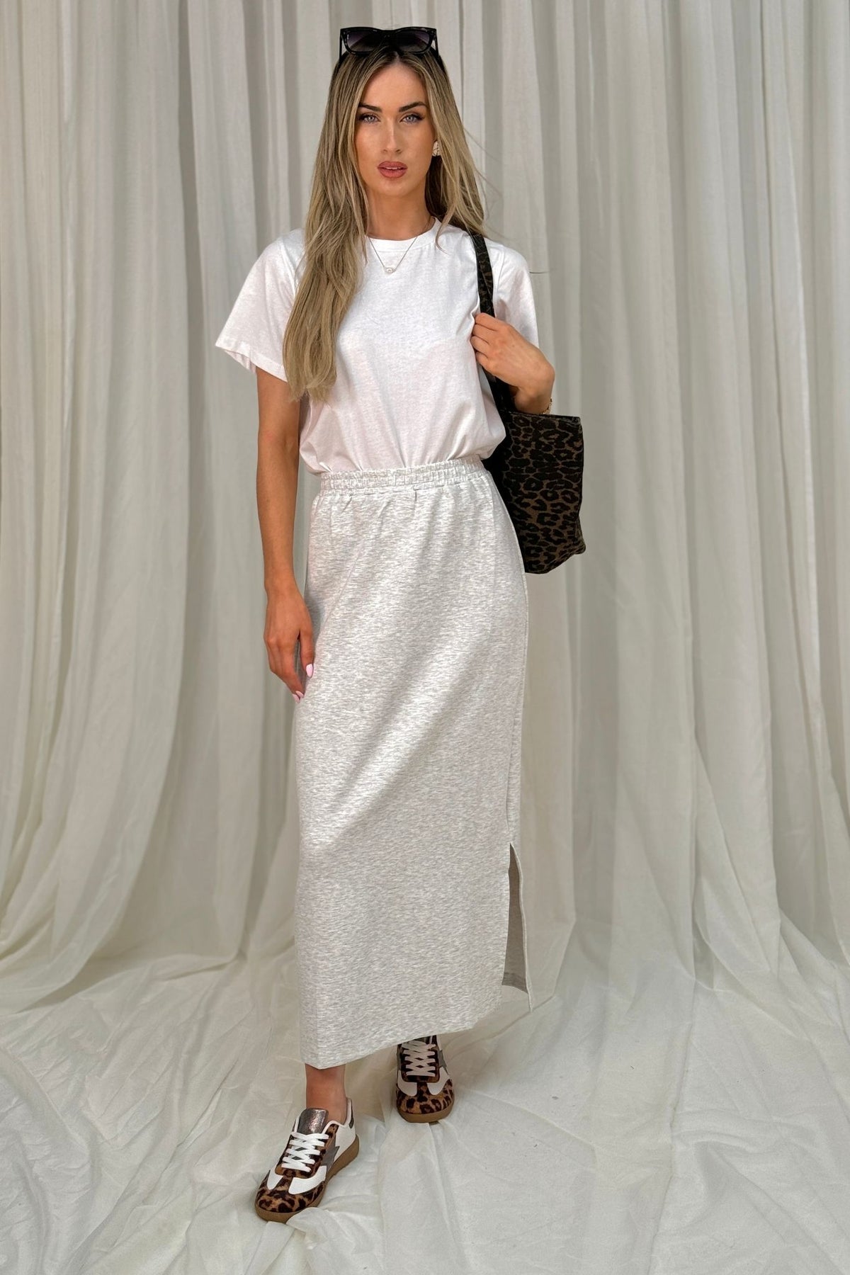 Jane Jersey Maxi Skirt In Light Grey